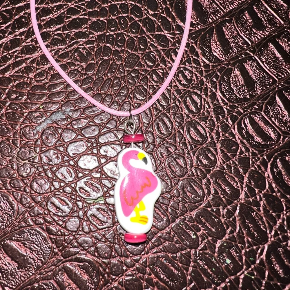 LN flamingo kids necklace , pink cord girls